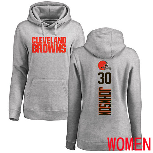 Cleveland Browns D Ernest Johnson Women Ash Jersey #30 NFL Football Backer Pullover Hoodie Sweatshirt
